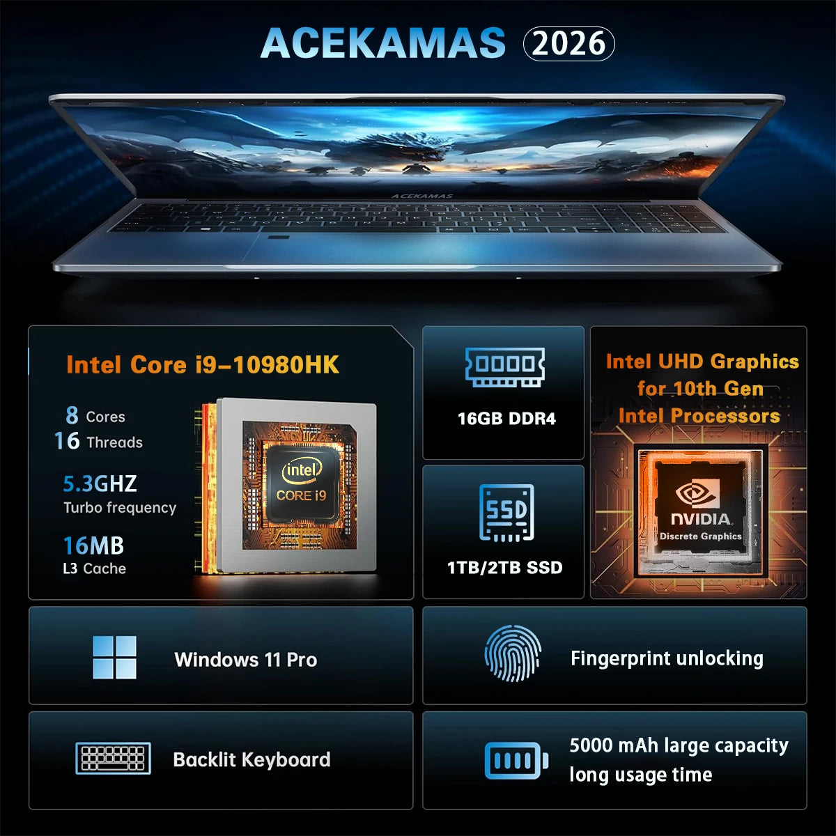 ACEKAMAS 15.6" i9 Laptop - 1080P FHD Business & Creator