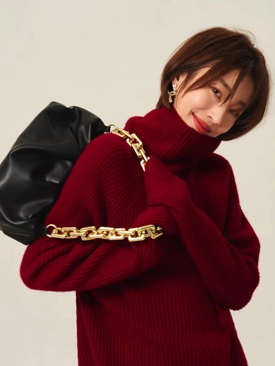 Red Cashmere Sweater – Turtleneck & Crewneck