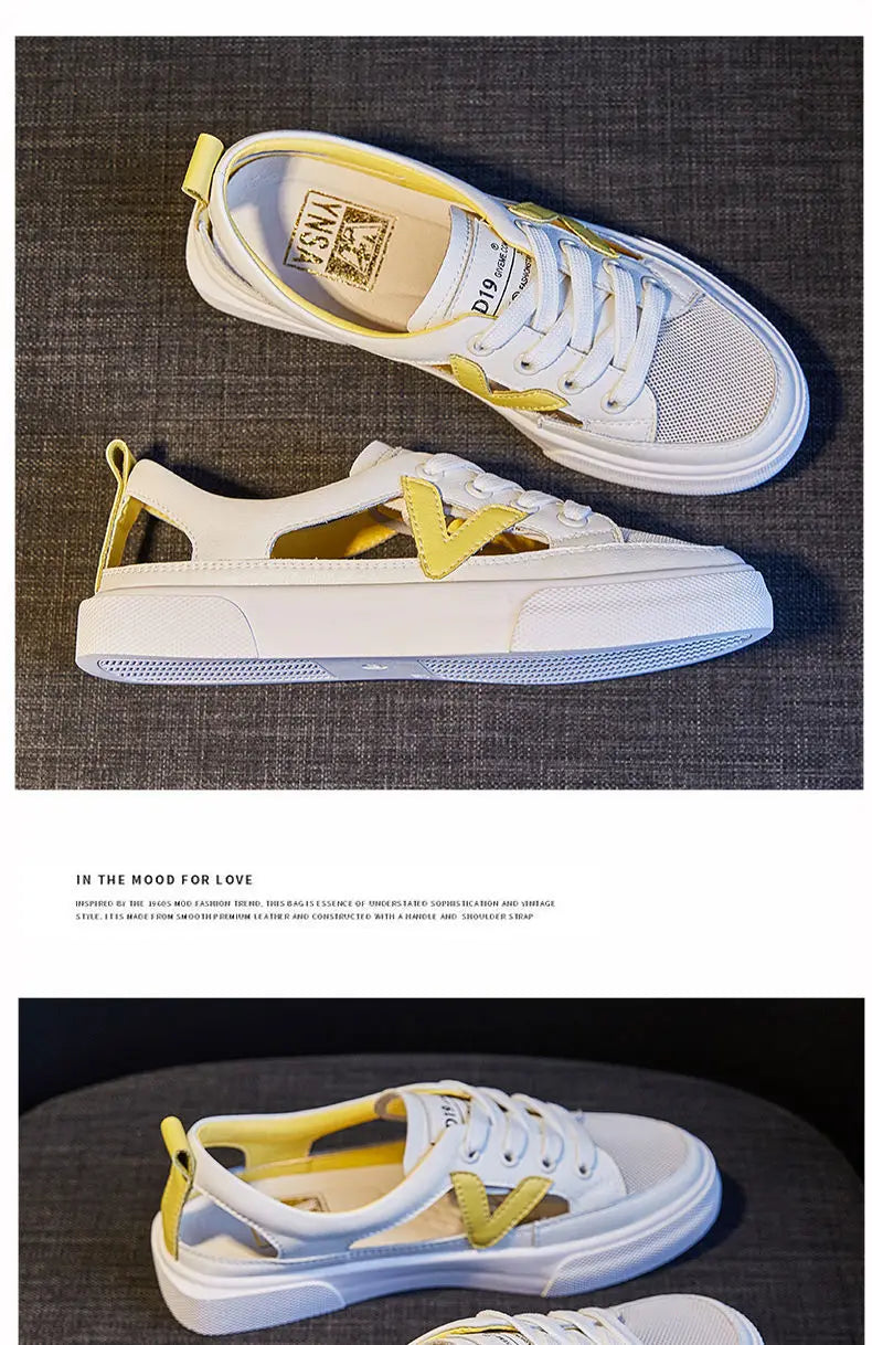 Real Soft Leather Bag Head Sports Sandals Women's Outer Wear New Summer Student All-match Flat Casual White Shoes Woman