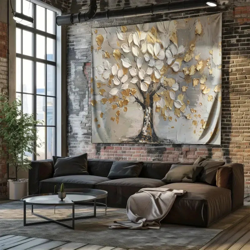 Abstract Gold Leaf Tree Tapestry – Wall Hanging