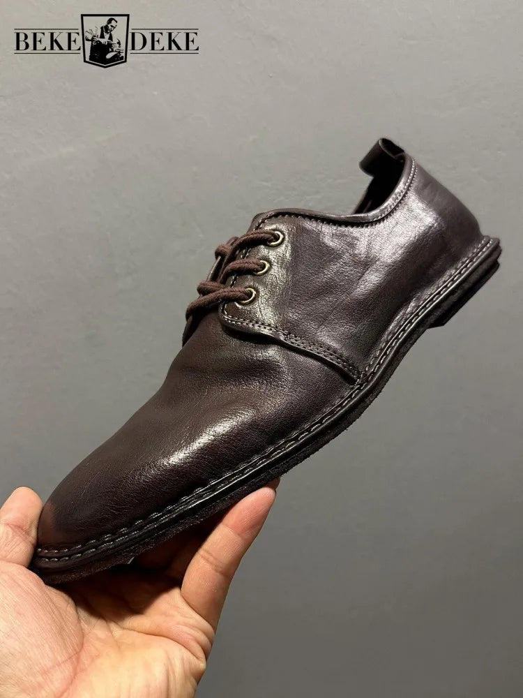 Men's Horsehide Genuine Leather Derby Shoes - British Style Handmade Business EU 38-44