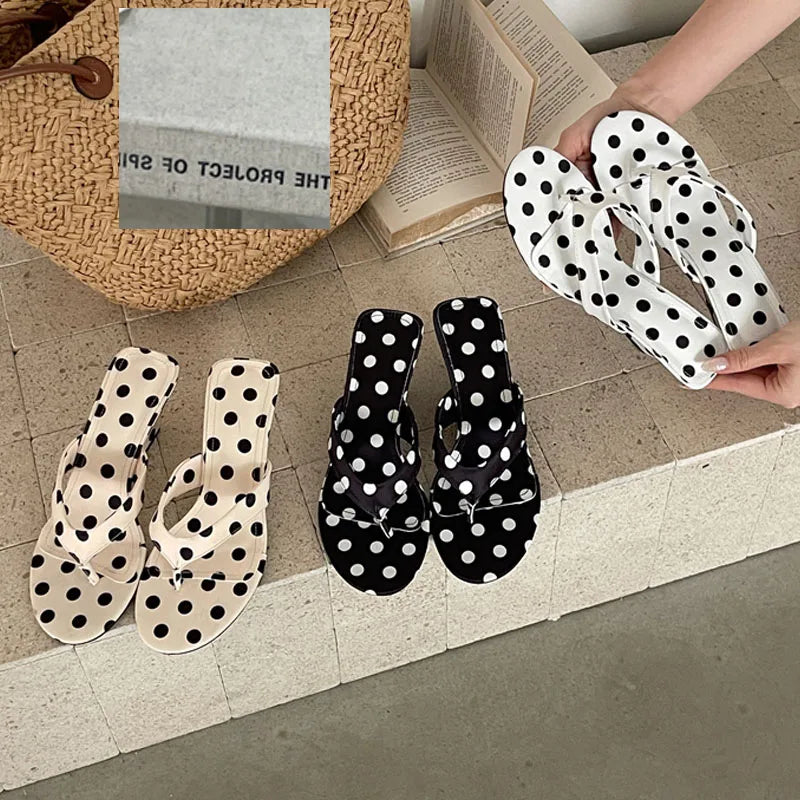 Eilyken Designer Polka Dot Wedges High Heels Women Slippers 2026 Summer Shallow Clip Toe Flip-Flops Ladies Shoes
