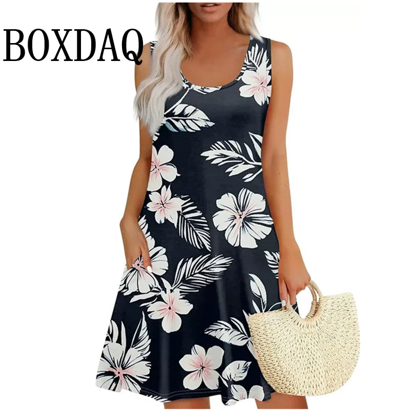 Vintage Floral Pattern Sundresses For Women Summer Casual Tank Flower 3D Print Dress Loose Plus Size Sleeveless Dresses 8XL 9XL