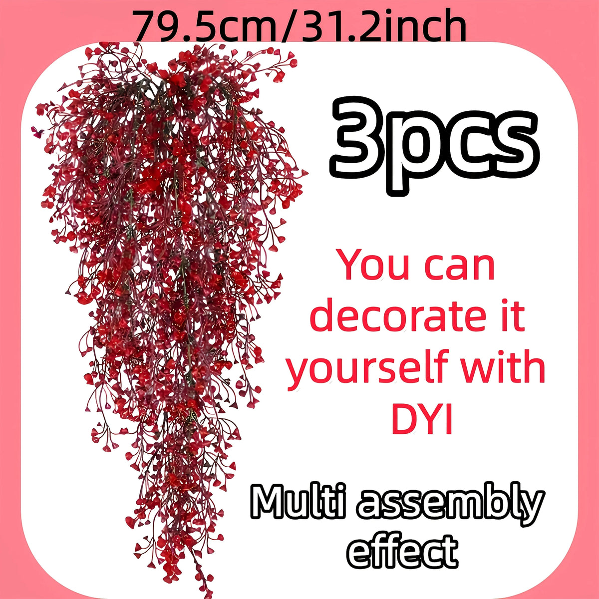 Red Fern Hanging Garlands - 3-Piece Set - Festive Greenery