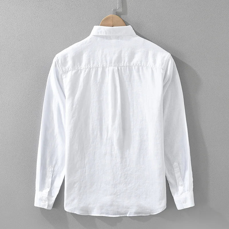 LINEN CASUAL SHIRT - Solid Colors, Long Sleeve - Easy Warm Days