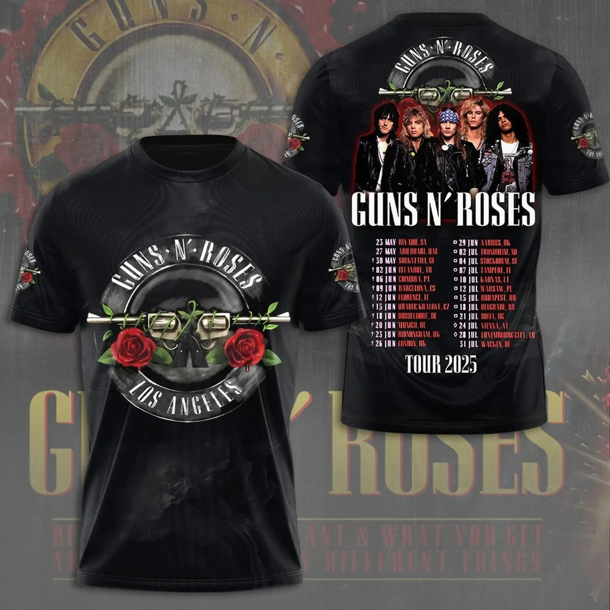 Guns N Roses Tour 2025 T-Shirt Vintage Rock Band Tee