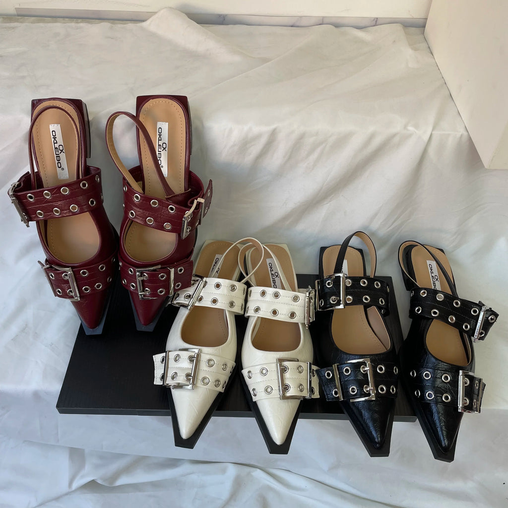 New Women Sandals Shoes Pointed Toe 2026 Spring Fashion Shallow Footwear Slingbacks Ladies Sandals Flats Shoes Big size