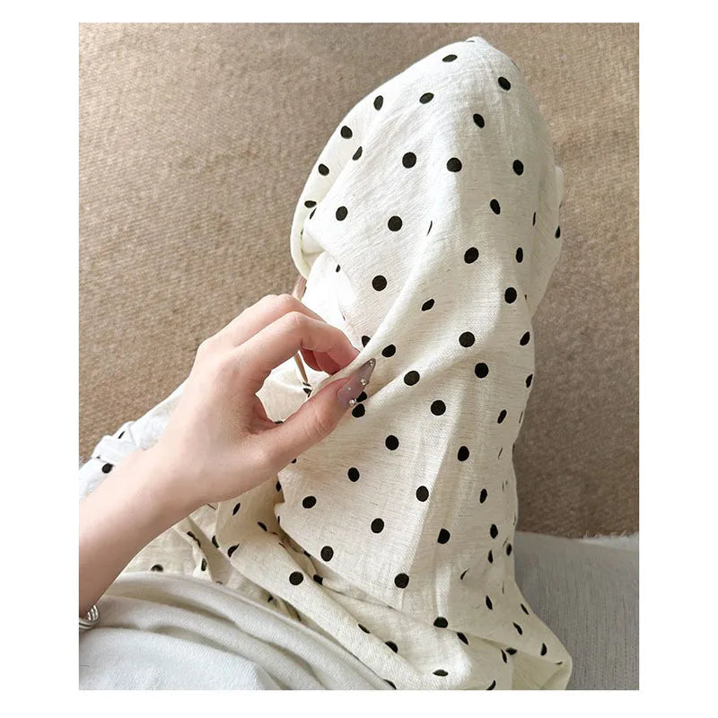 POLKA DOT LINEN WIDE-LEG PANTS - Drawstring High Waist, Loose Fit - Easy Summer