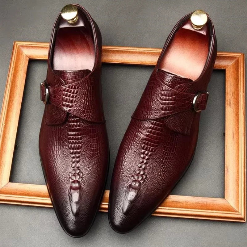 CROC MONK - Crocodile Pattern Pointed Toe Loafers - Monk Strap, Dress Leather