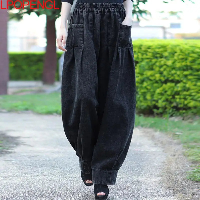 Pleated Wide Leg Pants – High Waist Elastic Casual Vintage