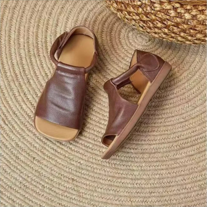 Women's Hook & Loop Flat Sandals Summer - Open-Toe Casual Beach Shoes, Comfortable Soft Sole Walking Sandals for Daily & Vacation
