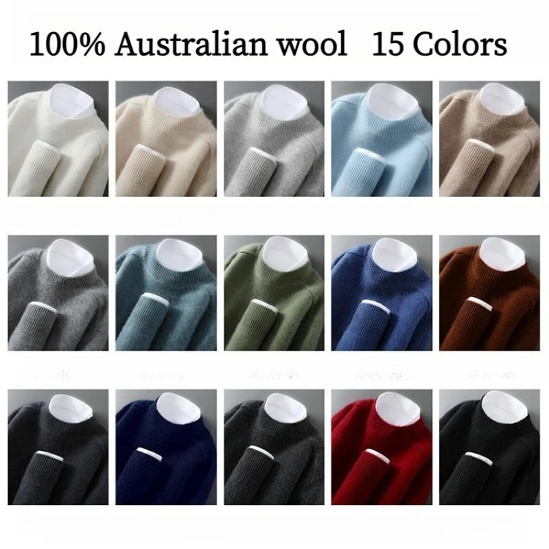 WOOL MOCK - Men's 100% Australian Wool Half Turtleneck Sweater - 15 Colors, S–XL