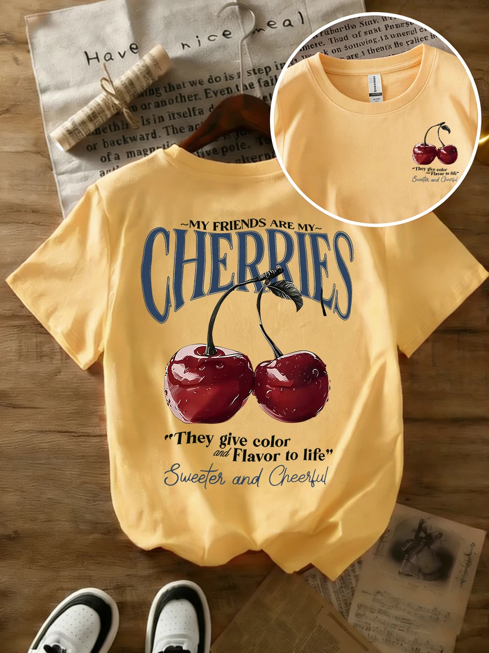 Summer Sweeter Cherries Prints T-Shirts Womens Cotton Oversized T Shirts Basic O-Neck Short Sleeve Tops Casual Woman Clothes