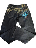 Y2K Vintage Statue of Liberty Rhinestone Jeans - High Waist Wide Leg