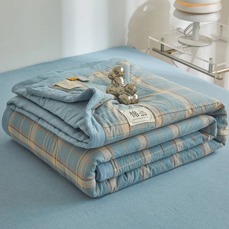 WASHED COTTON SUMMER QUILT - Long-Staple Fill, Plaid Stitch - Cool Nights