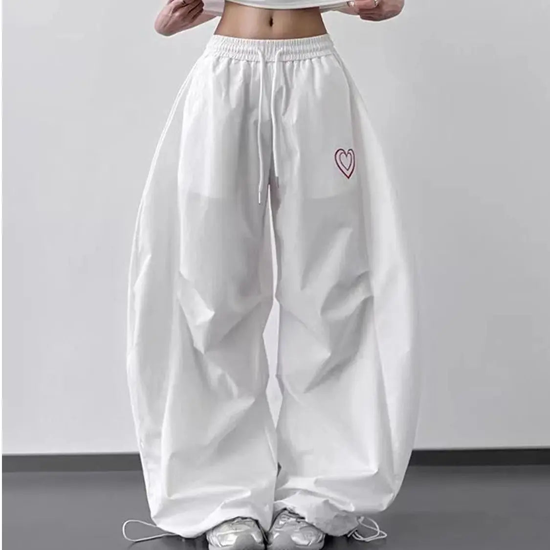 Wide Leg Sweatpants - Letter Print Drawstring Skirt Style