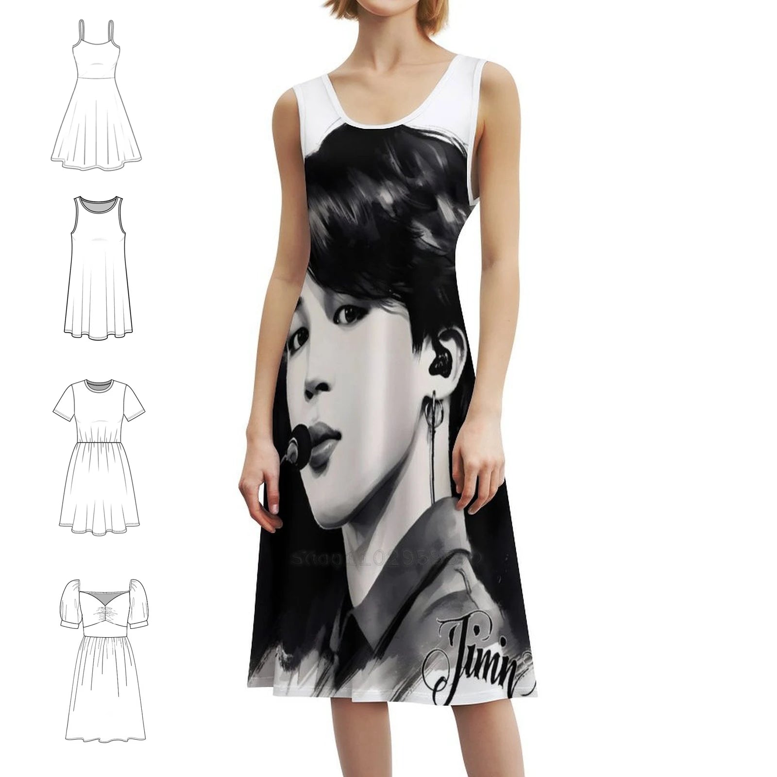 Jimin From Boys By Hello K-Pop Sexy Vacation Dress For Women Beach Party Birthday Mini Dress Black And White B W Ink Black Ink