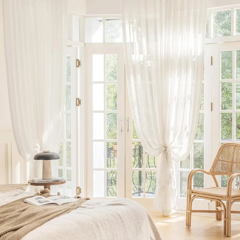 Linen Sheer Beige Curtains for Bedroom Living Room Natural Flax Blend Window Draperies for Farmhouse Curtain Decoration Window Curtain