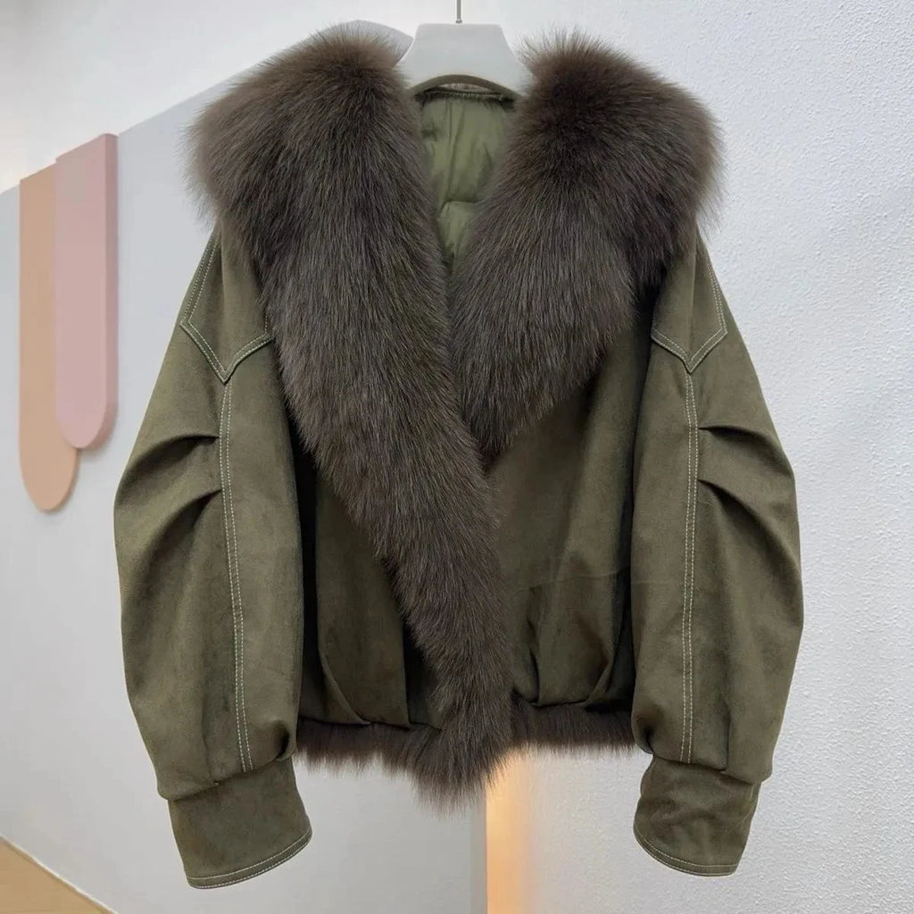 Faux Fox Fur Collar Jacket – Short Slim Winter Coat