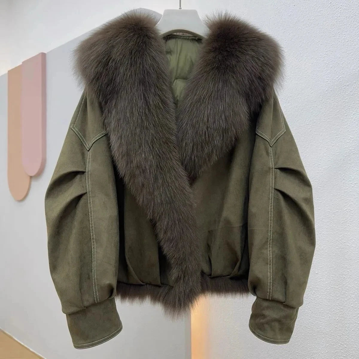 Faux Fox Fur Collar Jacket – Short Slim Winter Coat