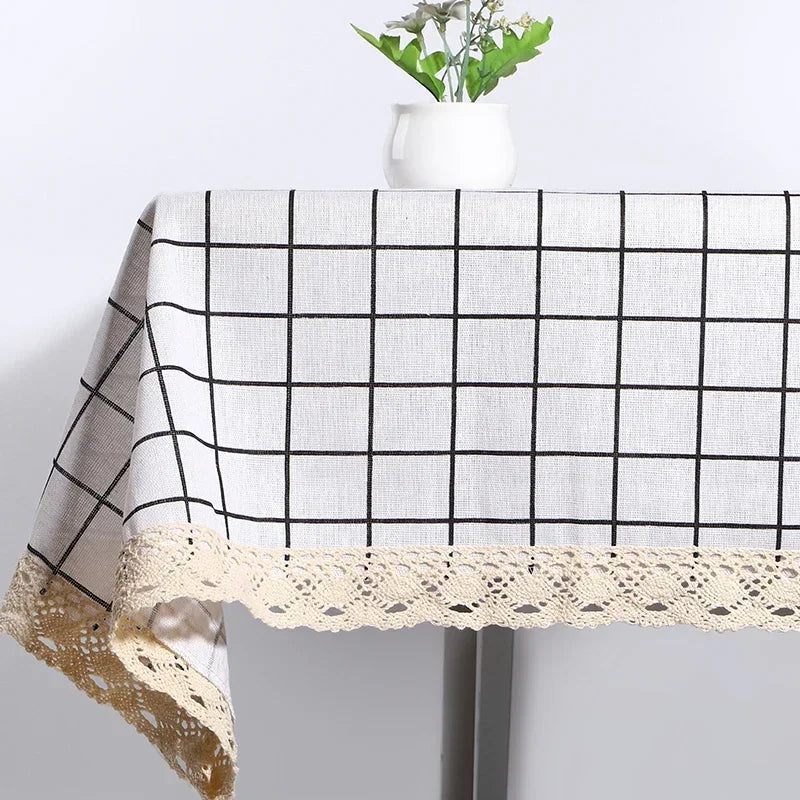 COTTON LINEN TASSEL TABLECLOTH - Waterproof, Custom Sizes - Farmhouse Dining