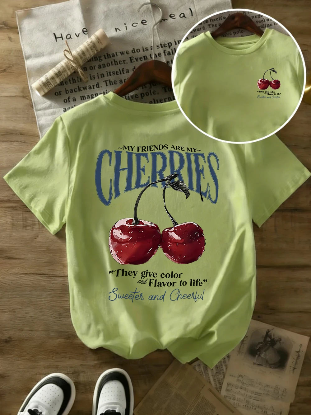 Summer Sweeter Cherries Prints T-Shirts Womens Cotton Oversized T Shirts Basic O-Neck Short Sleeve Tops Casual Woman Clothes