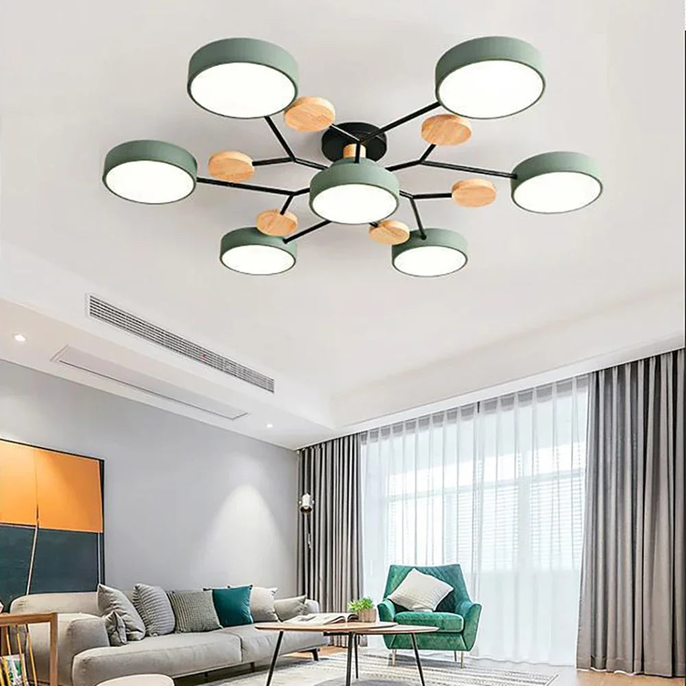 Macaron Wood Ceiling Light – 6 Colors, 1–7 Heads