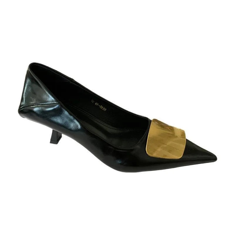 Metal Decoration Pumps – Pointed Toe Slip-On Elegant