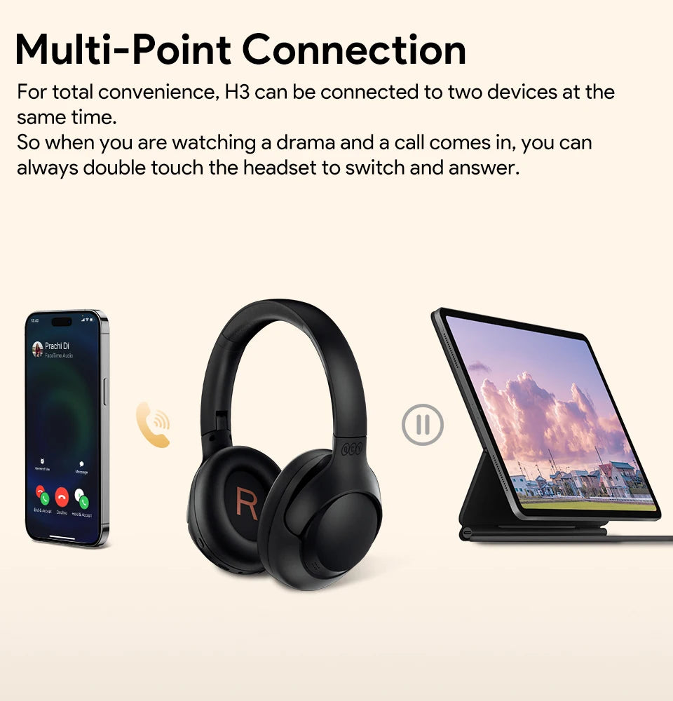QCY H3 ANC Wireless Headphones BT 5.4 Hi-Res 43dB