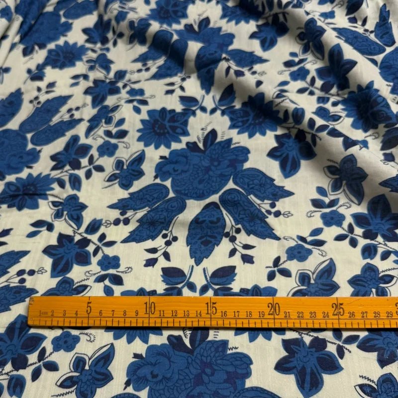 PORCELAIN PRINT COTTON LINEN FABRIC - 145cm Wide, 130g/m - Craft & Stitch