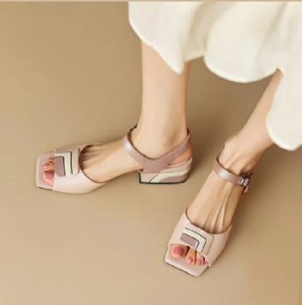 【JOCHEBED HU】Summer Genuine Leather Chunky Sandals Sexy Women High Heels Shoes New Brand Party Designer Slingback Pumps 33-46