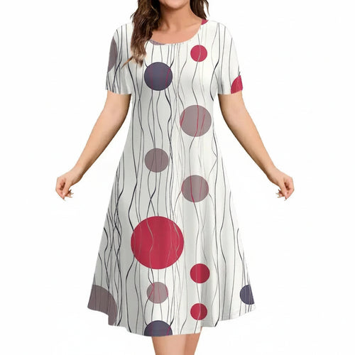 Abstract Dot Print A-Line Dress – Loose Plus Size