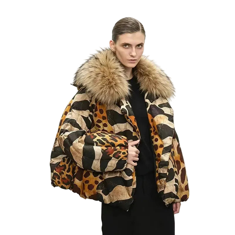 Leopard Fur Collar Down Jacket – Quilted Parka