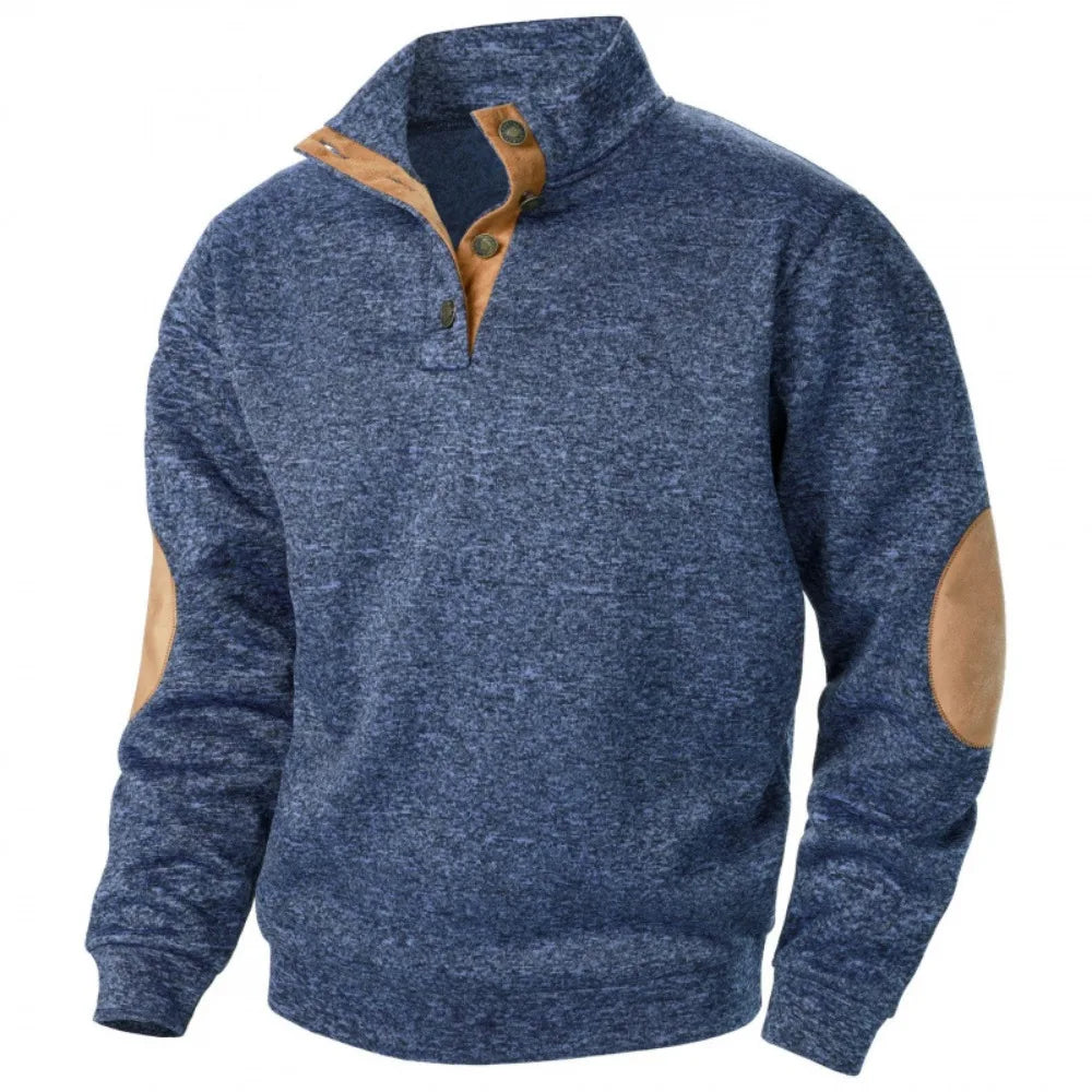 PATCH BLOC - Men's Patchwork Stand Collar Sweatshirt - Vintage, 5 Colors, S-XXXL