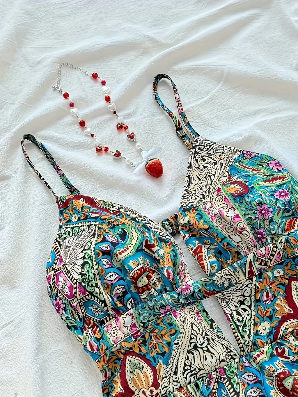 Fashion ladies floral print lace camisole V-neck backless sexy holiday shoulder strap elastic beach dress female