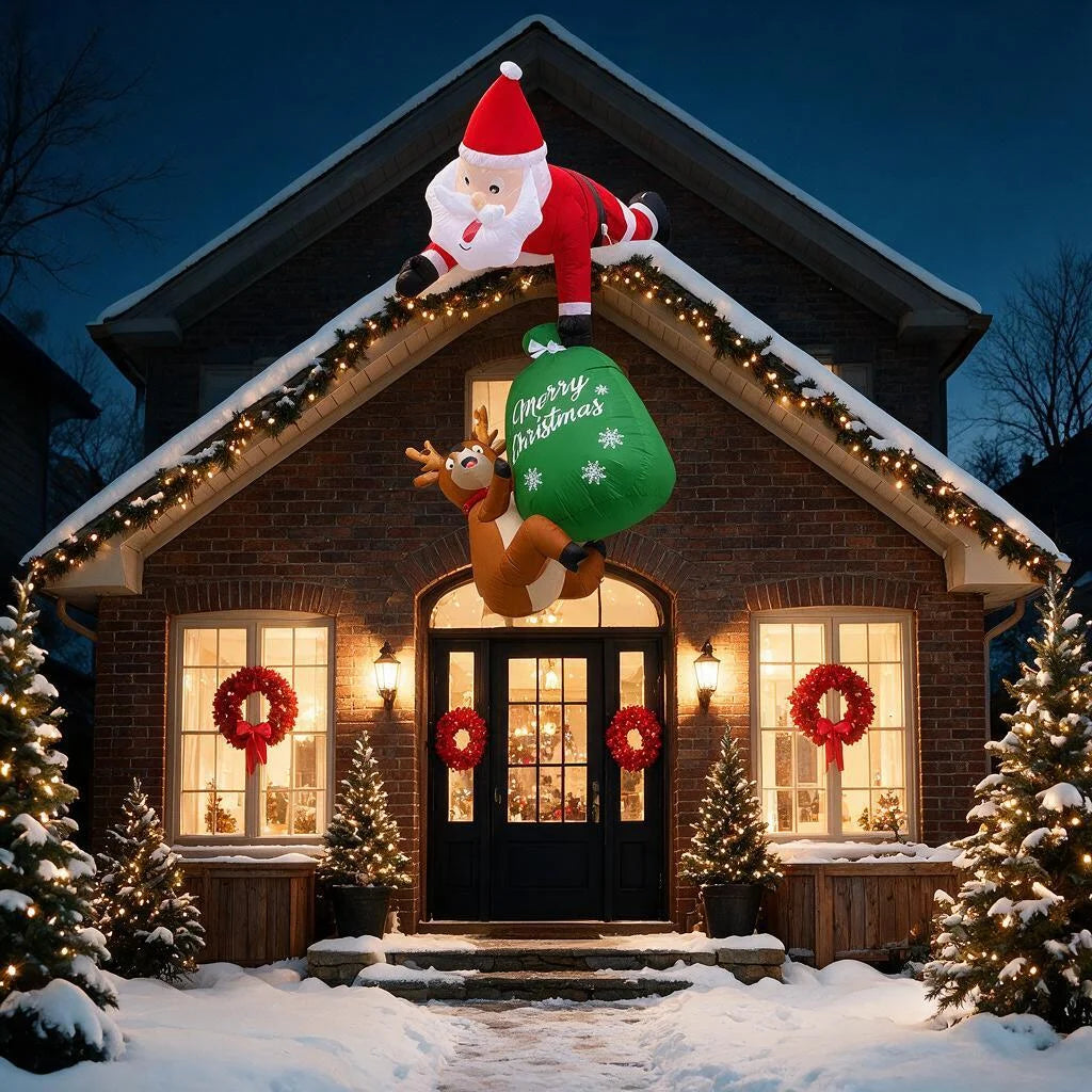 Inflatable Santa & Reindeer - 8 ft - Holiday Cheer