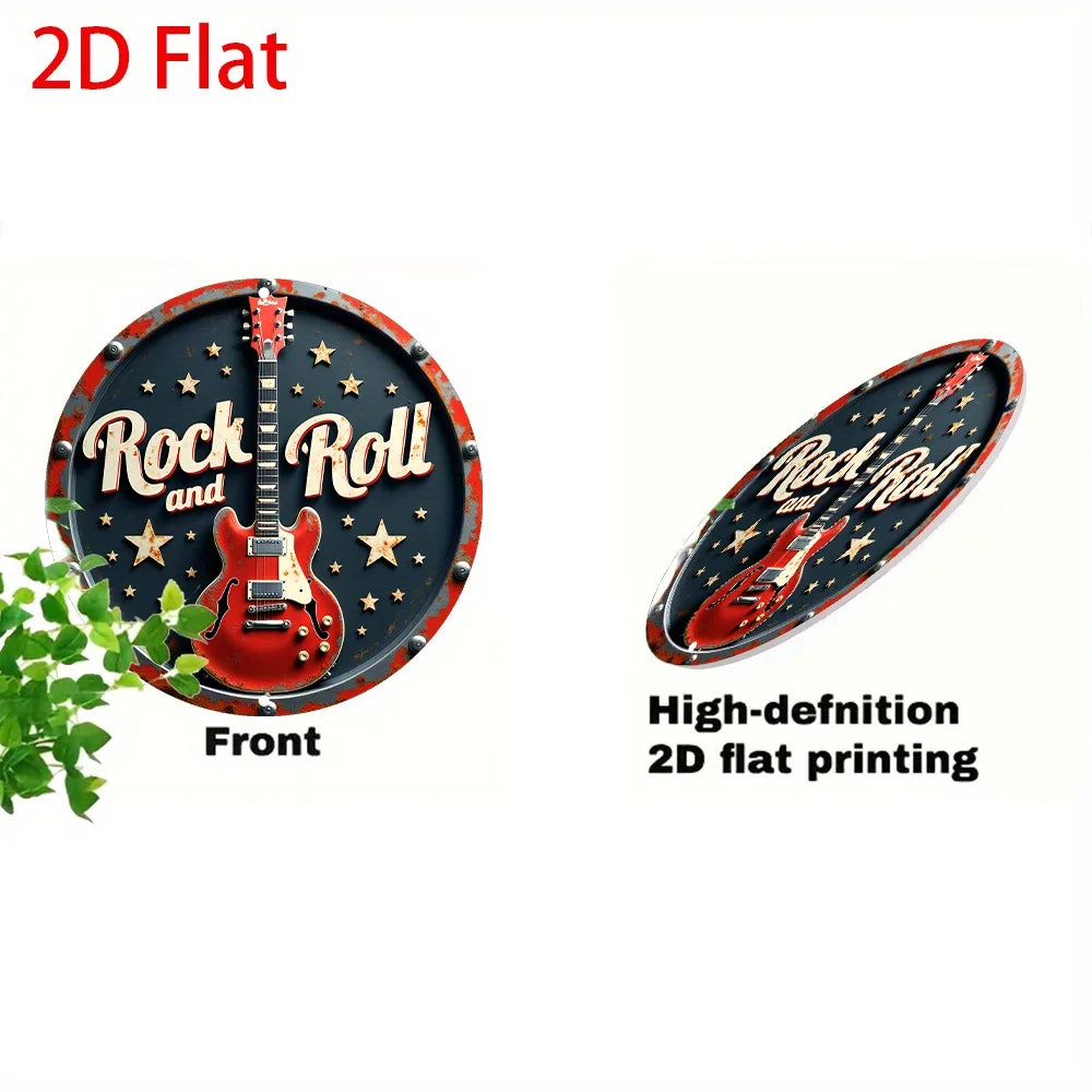Rock 'n' Roll Tin Sign - Red Electric Guitar - Retro Wall Pop