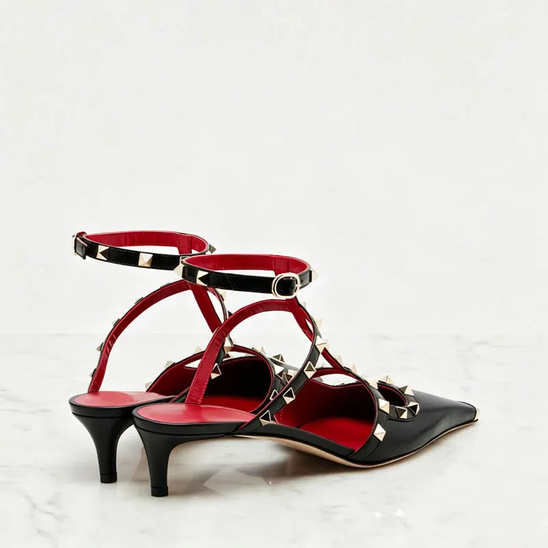 Studded High Heel Sandals – T-Strap Pointed Toe Stiletto Party Heels