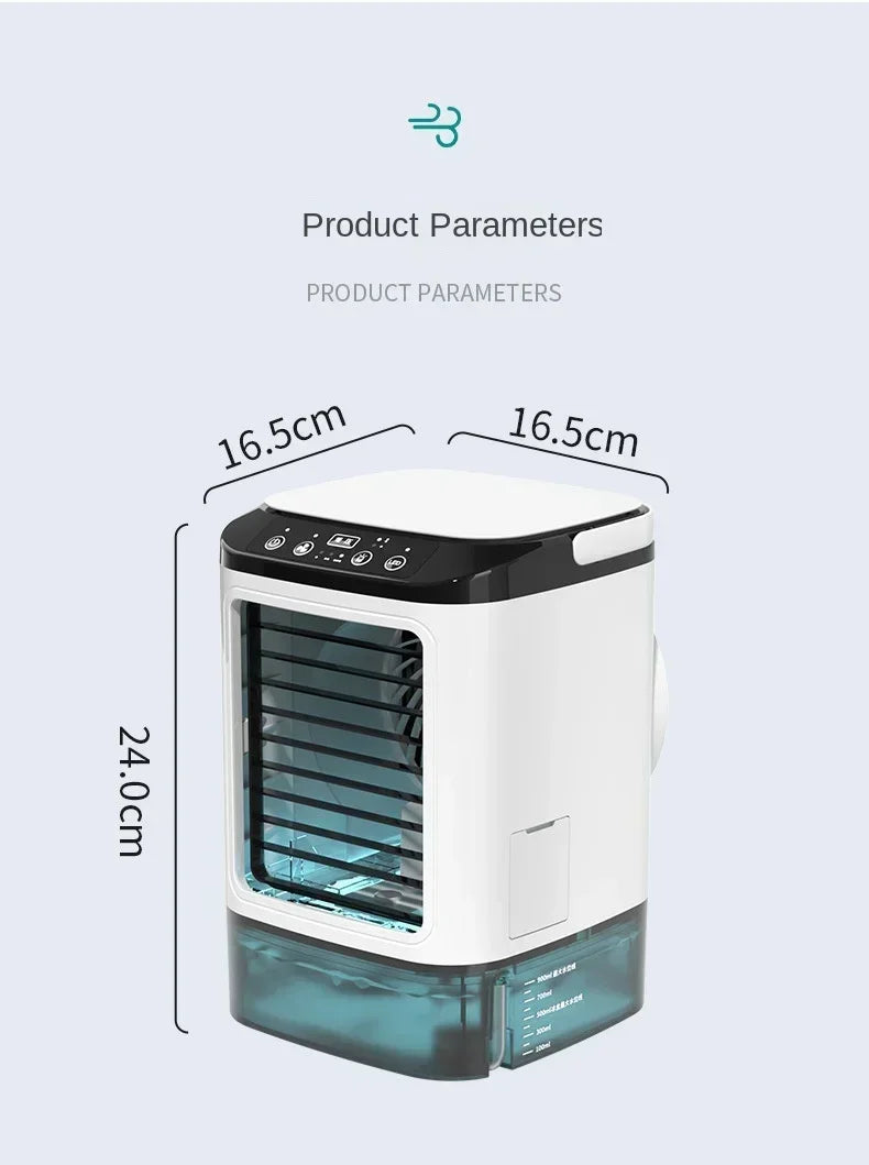 Portable Mini Air Conditioner – 900ml Mist Cooler Fan Humidifier Night Light