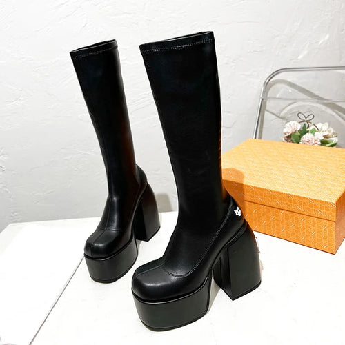 14cm Super High Heel Stretch Knee-High Boots – Punk Platform