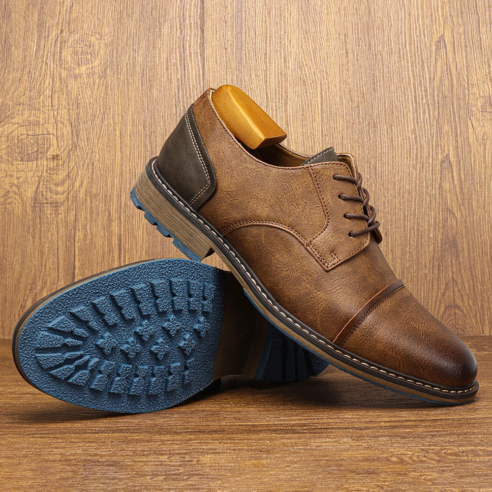 RETRO DERBY SHOES - Men's Lace-Up Casual Leather Footwear - Timeless Style, All-Day Comfort