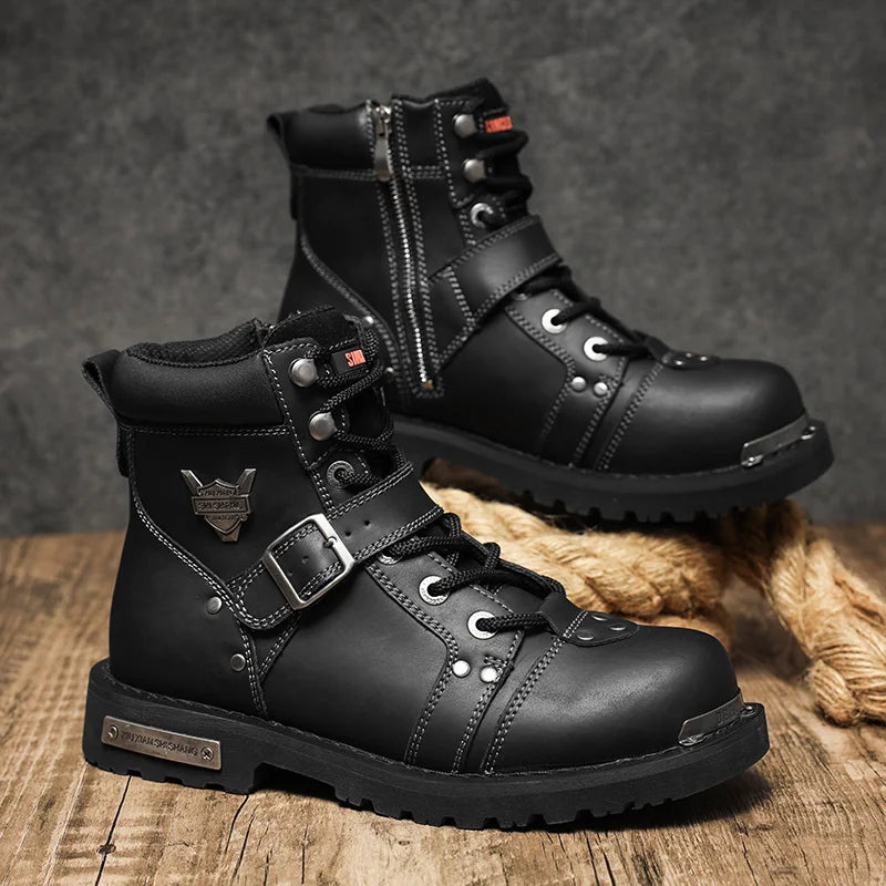 Men's Punk Rock Knight Boots Metal Rivets - Leather Motorcycle Winter EU 38-46