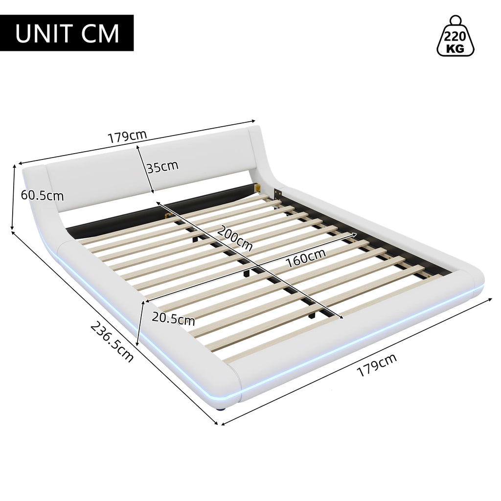 LED Floor Bed 160x200cm – RGB Ambient Light, Remote Control
