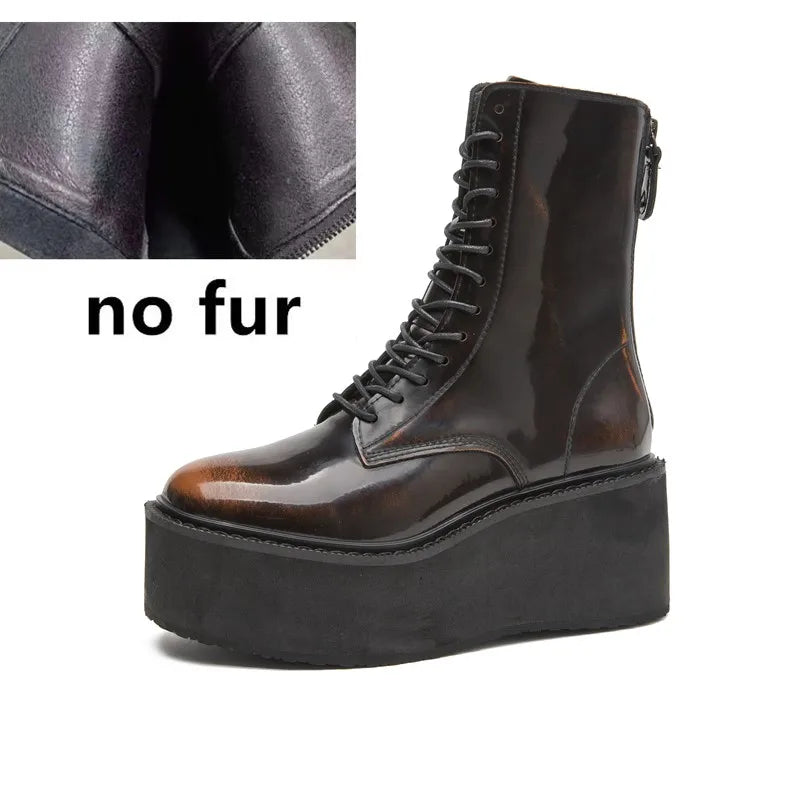 Women's Platform Boots - Lace-Up Leather - Retro Steps