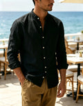 STAND COLLAR LINEN SHIRT - 3/4 Sleeve, 4 Colors - Clean Lines