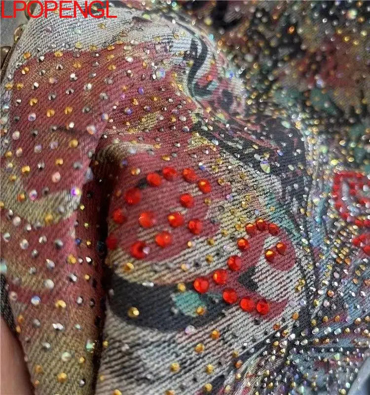 Elastic Waist Hot Diamond Jeans For Women 2026 Spring And Summer New Embroidered Denim Straight Loose Harem Daddy Pants