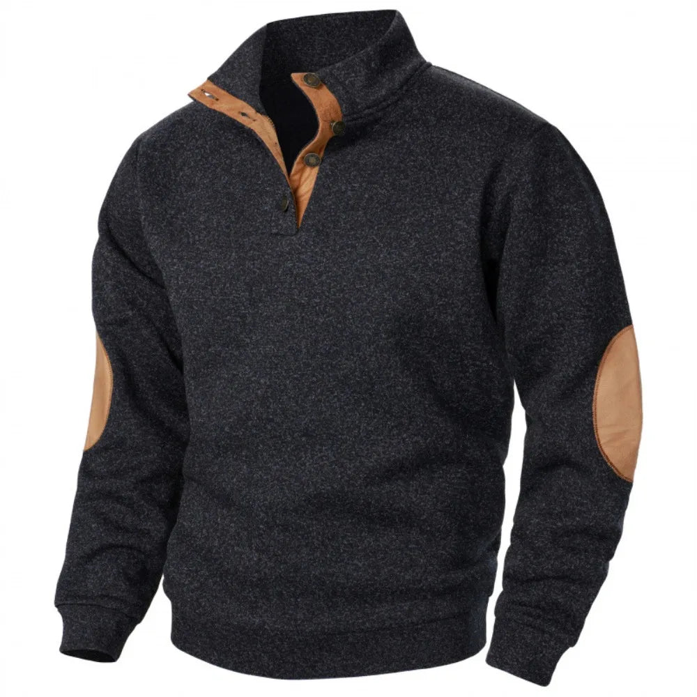 PATCH BLOC - Men's Patchwork Stand Collar Sweatshirt - Vintage, 5 Colors, S-XXXL