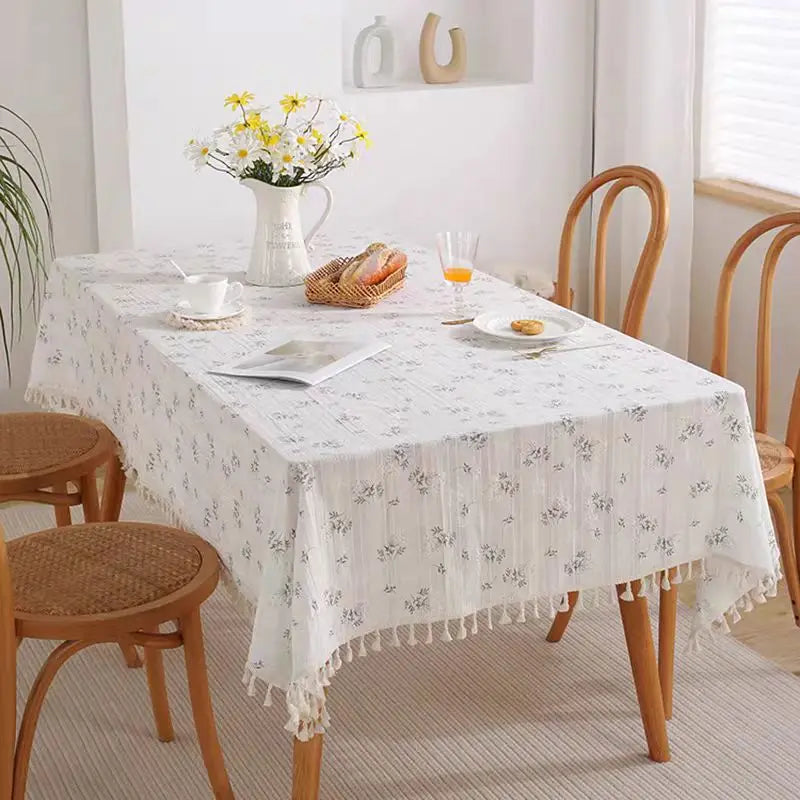 EMBROIDERED FLORAL TABLECLOTH - Cotton, Round & Rectangle, 14 Sizes - Garden Table Mood