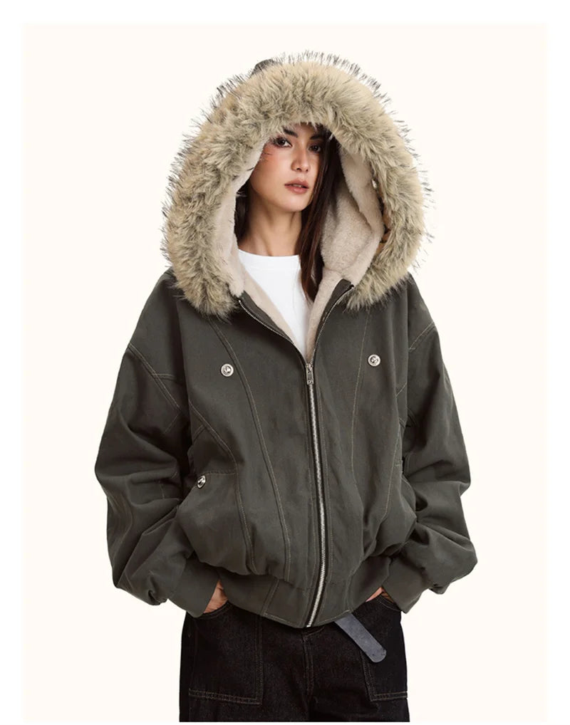 ZAROY - Fur Collar Hooded Parka - Y2K Streetwear, Unisex, Winter