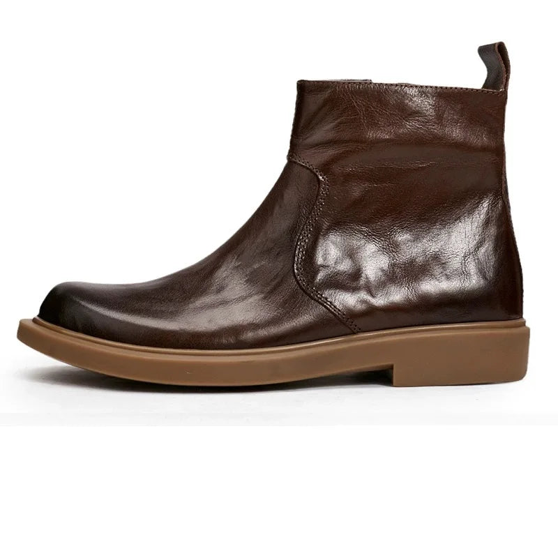 Men's Handmade Genuine Leather Chelsea Boots - Waterproof Side Zip Round Toe British Style